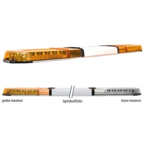 Warnbalken-LED XPERT 4PRO-2PROM, L=123cm, 10-30VDC, Warn-u.Haubenfarbe gelb, Module: Ecken 4x PRO, vorne 2x PROM, alle 1-reihig, LED-beleuchtbares (12 o.24VDC) Schild 30cm