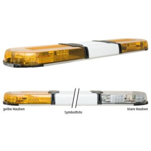 Warnbalken-LED XPERT 4PRO-4PF, L=153cm, 10-30VDC, Warnfarbe gelb, Haubenfarbe klar, Module: Ecken 4x PRO, vorne 4x PF, alle 1-reihig, LED-beleuchtbares (12 o.24VDC) Schild 40cm, Beschaltung: Ecken/Innen