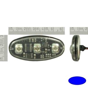 Warnleuchte Trilogy-LED, Warnfarbe blau,(B/B), 3 3W Cree-LED, internes Blinkrelais, nur LxHxT=63x29x10mm, 12-24V