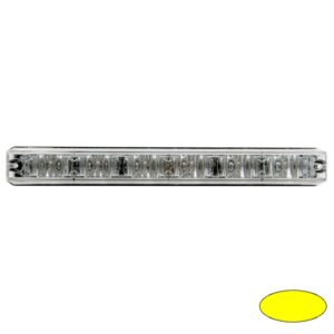 Blitzleuchte-LED XLOW-EA, LxHxT=130x16x28mm, 10-30VDC, 6x 2,2W-LED, Warnfarbe Gelb, Haubenfarbe Klar, Anbaugehäuse, nur 16mm hoch(!), Blinkrelais eingebaut, inkl. hilfreichem Montagezubehör