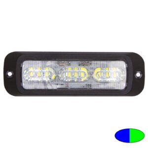 Blitzleuchte-LED BOLT2, LxHxT=129x41x12mm, 10-30VDC, 9 3W-LED, Warnfarben Blau/Grün, Haubenfarbe Klar, Aufbaurahmen schwarz