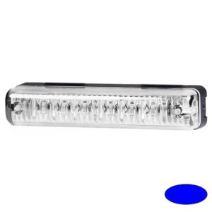 Blitzleuchte-LED XLOW2-EB, LxHxT=91x19x22mm, 10-30VDC, 6x 5W-LED, Warnfarbe Blau, Haubenfarbe Klar, Anbaugehäuse, nur 19mm hoch(!), Blinkrelais eingebaut, inkl. hilfreichem Montagezubehör