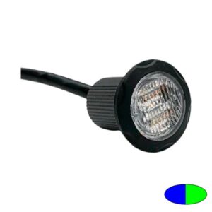 Blitzleuchte-LED FLASH.SPOT, DMxT=36x36mm, 10-30V, Warnfarbe Blau/Grün, ideal als Kombi Heckblitzer/Atemschutzsammelplatzblitzer, flächenbündiger Einbau, R65, R10