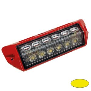 LED-Rückfahrscheinwerfer/Blitzleuchte COMBIFLASH, 10-30VDC, Warnfarbe Gelb, Gehäusefarbe Rot (RAL3000)