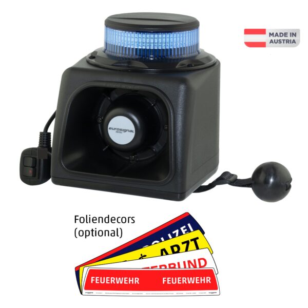 EUSIG-M2.0 STANDARD, Kennleuchte Warnfarbe Blau, Sirene 50W, Einsatzton Stadtwerke-AT, Magnetfüsse, 12V