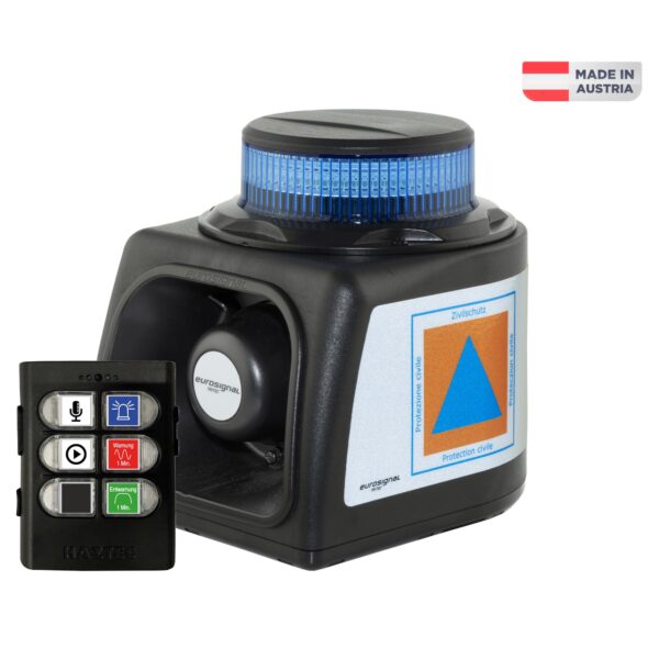 EUSIG-M2.0 KATWARN-Single COMPLETE, Kennleuchte MINILED-POWER: Blau, Töne DE: Warnung-Entwarnung, Mikro-Bedienteil, Sprachrekorder, Magnetfüsse, 12V